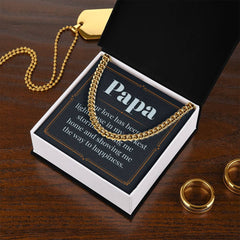 Papa Father's Day Gift - Stainless Steel, 18ct Yellow Gold Finish, Luxury Box - Necklace