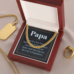 Papa Father's Day Gift - Stainless Steel, 18ct Yellow Gold Finish, Luxury Box - Necklace