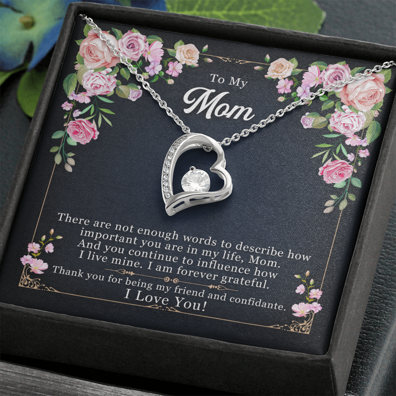 To Mom - 14ct White Gold. 18ct Yellow Gold, Forever Love Heart Necklace, Luxury Box